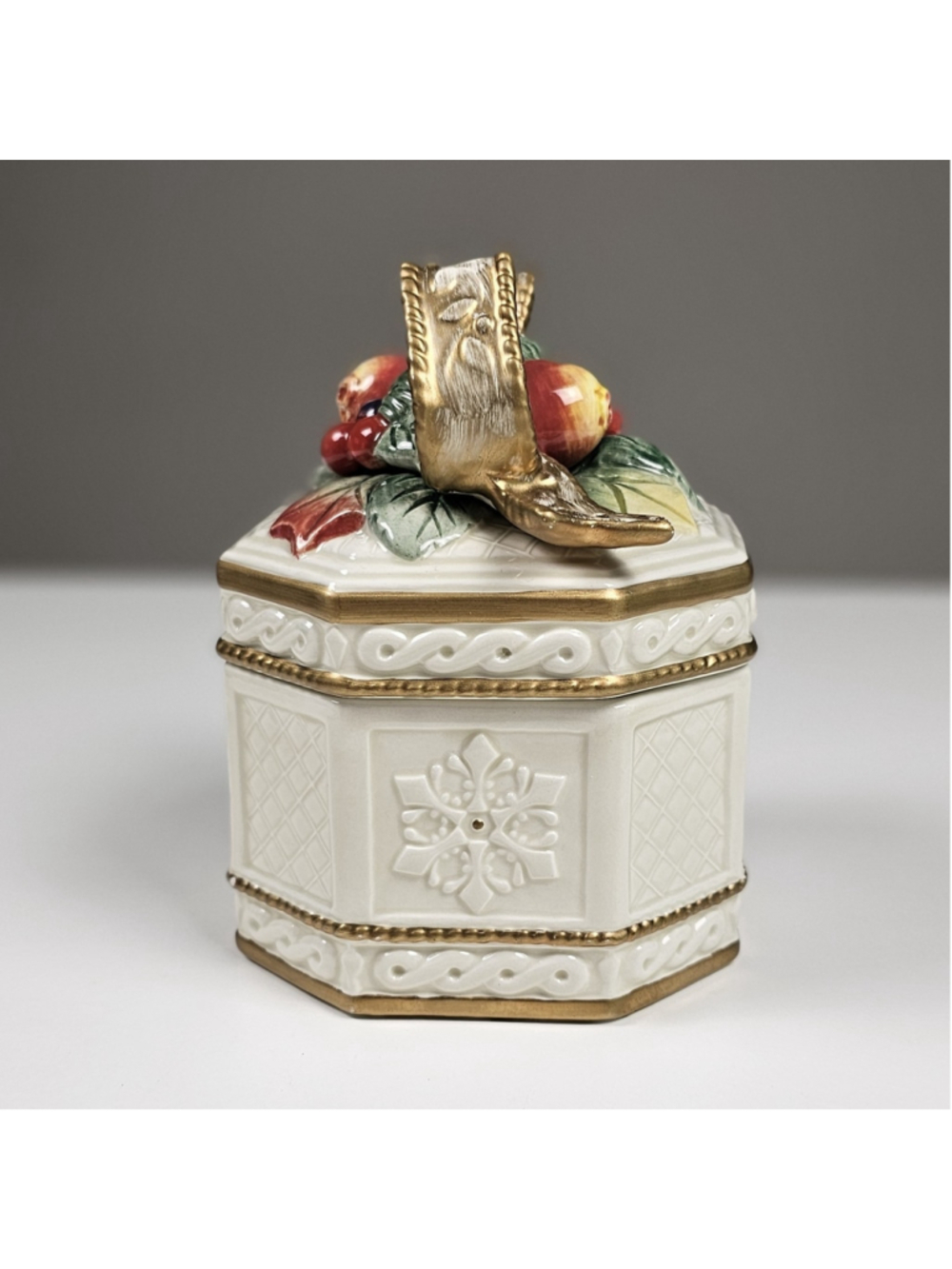 Vintage Fitz and Floyd Snowy Woods Lidded Trinket Box Candy Dish 1996 With Box - Picture 2 of 13